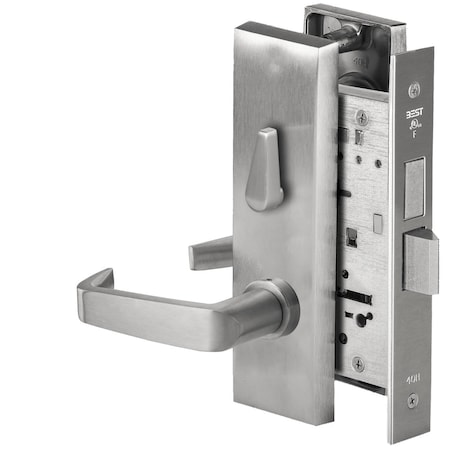 Best Grade 1 Privacy Mortise Lock, 15 Lever, M Escutcheon, Non-Keyed, Satin Chrome Fnsh, Field Reversible 45H0L15M626